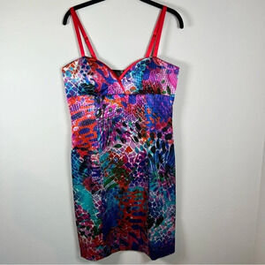 Boston Proper Sheath Dress Vibrant Color Pattern Strappy Sweetheart Womens Sz 10